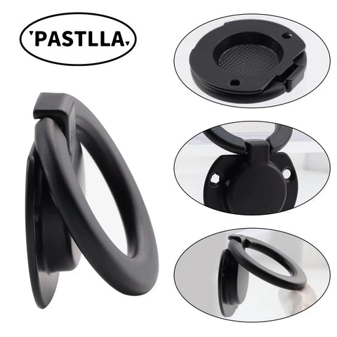 Four Pack Matte Black Recessed Ring Pull Handles For Cabinets And Drawers Round Concealed Door Pull Knobs with zinc alloy construction.