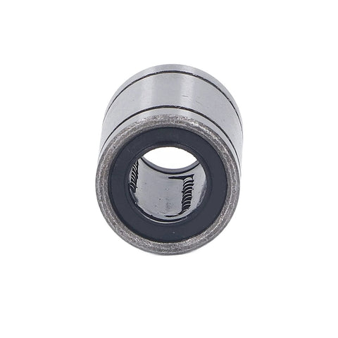 Close-up front view of single alloy steel linear motion bearing, part of Ten Piece Set Of Alloy Steel Linear Motion Bearings And Bushings For Low Friction High Precision Smooth Operation In CNC Machines And 3D Printers Workhorse Quality For Industrial Use.