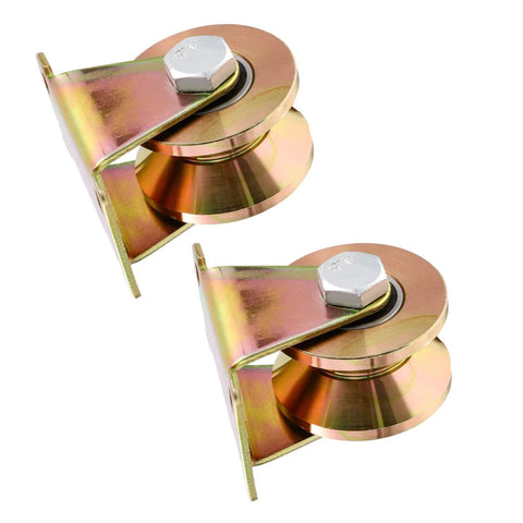 Heavy Duty Track Wheel Pulley Block Two Pack With V Type Groove Sliding Gate Roller for Sliding Doors visible in side view