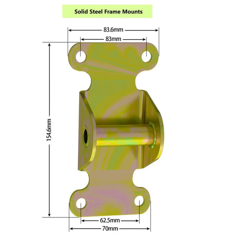 Chevy V8 Solid Steel Frame And Motor Mount Kit For SBC And BBC Engines beefy frame mount dimensions labeled in mm