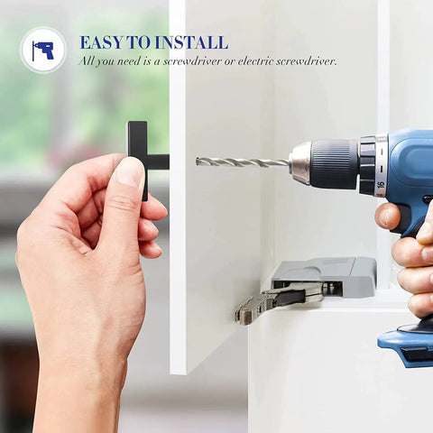 Installing 10 Pack Black Square Bar Cabinet Knobs 2 Inch Matte Black Single Hole Kitchen Cabinet Pulls on white cabinet