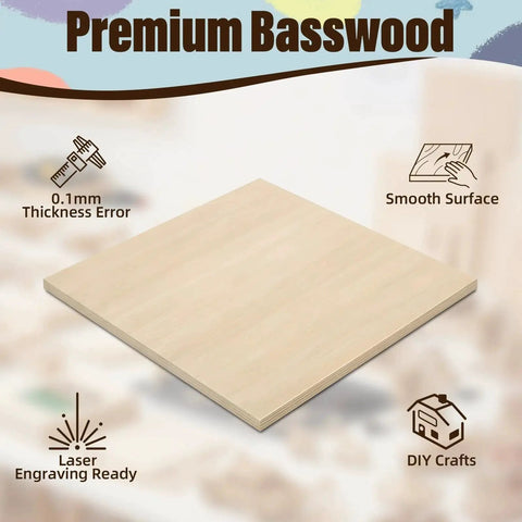Twelve Pack Basswood Sheets For Go-To Laser Cutting And Engraving, Twelve By Twelve By One Eighth Inch Unfinished Wood For Crafts