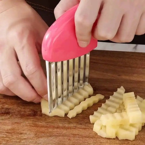 Two Pack Crinkle Cutting Tool With Stainless Steel Wavy Blade And Green Handle For Potatoes Carrots Cucumbers And Other Veggies A Durable Ergonomic Kitchen Slicer That Creates Professional Looking Crinkle Cuts Every Time close-up
