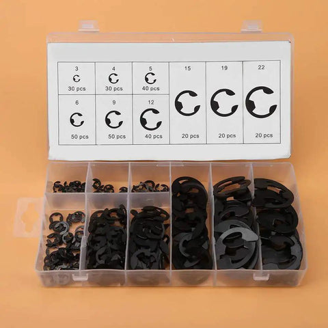 300 Piece Circlip Assortment Set With External 304 Stainless Steel Retaining Clips For Axles And Shafts Nine Sizes For Replacement Projects