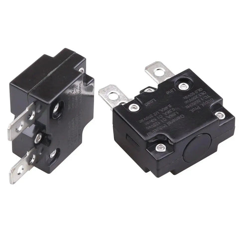 Two Pack 10A Auto Reset Thermal Circuit Breaker For 125 To 250V AC 50V DC Overload Protector shown in close-up