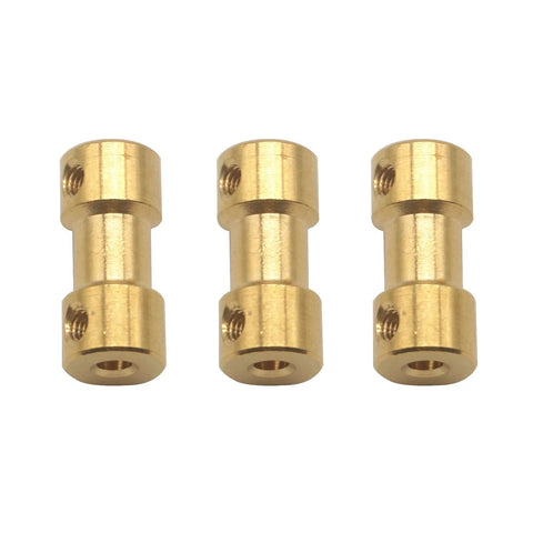 Three brass motor shaft couplers, 3.17mm to 3.17mm, for RC airplanes, boats and robots