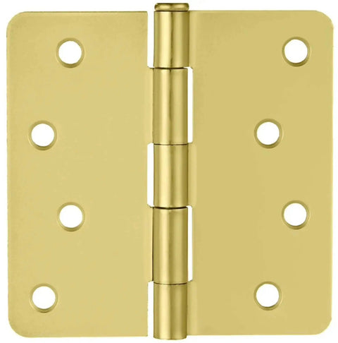 Heavy Duty Steel Door Hinges Satin Brass Finish 4 Inch Radius One Quarter Inch Set Of 10 With Mounting Screws And Removable Pin