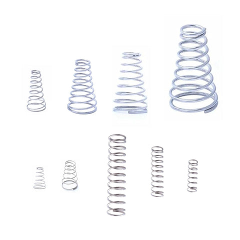 Cilky conical springs set, 100 pcs, 304 stainless steel, assorted taper compression springs.