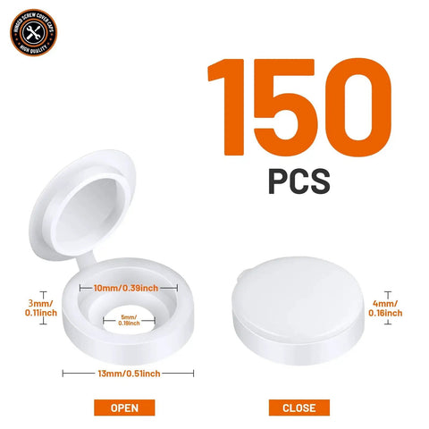 Plastic Hinged Screw Cover Caps 150 White Snap On Caps With Flip Tops For Screw Protection And Rust Resistance Easy To Install