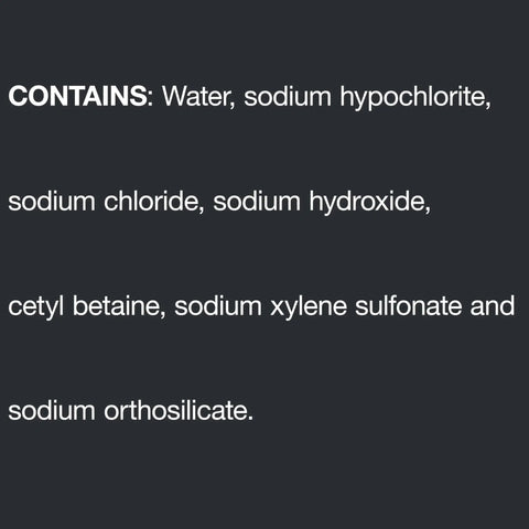 Ingredients list for Pro Strength Clog Destroyer Gel For Drains Liquid Drain Cleaner 80 Oz showing chemical components.
