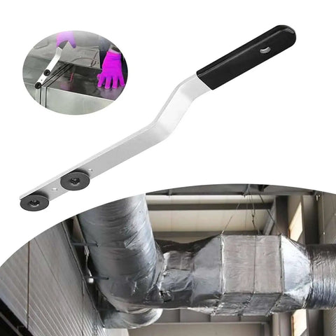 16 Inch Metal Duct Stretcher Tool with Offset Handle for HVAC Ductwork Expanding and Shaping, shown with sliding washers