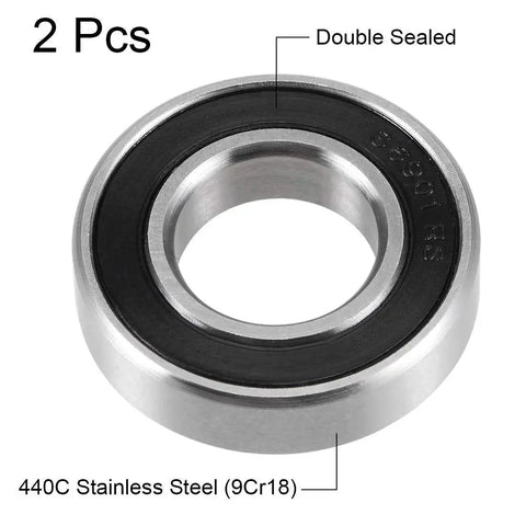 Deep Groove Ball Bearing S6901 2RS Double Sealed 12mm x 24mm x 6mm 440C Stainless Steel Precision Bearing, 2 pieces