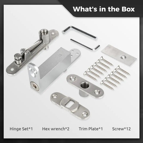Image showing a set of parts from 360 Degree Pivot Hinges For Hidden Bookcase Doors Heavy Duty Self Closing Stainless Steel Hinges With Screws