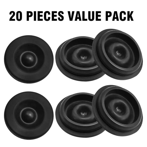 20 Pack Bearing Buddy Caps For Trailer Axles And Wheel Bearings Rubber Grease Plugs Dust Caps For Boat Trailers EZ Lube Dexter 2000 To 3500 Lbs Protects Axles Bearings And Center Cups Trail Ready, black rubber caps displayed in a stack and single view