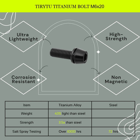 Titanium M6x20mm Bolts 6 Pack Beefy Yet Lightweight For Bikes And Motors Hex Tapered Head Screws With Washer Corrosion Resistant