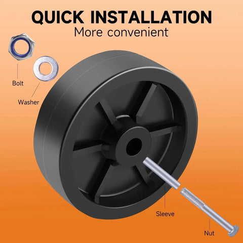 6 Inch Trailer Jack Wheel Replacement Polyamide Caster 1200 Lb Capacity, side view showing components including bolt and nut