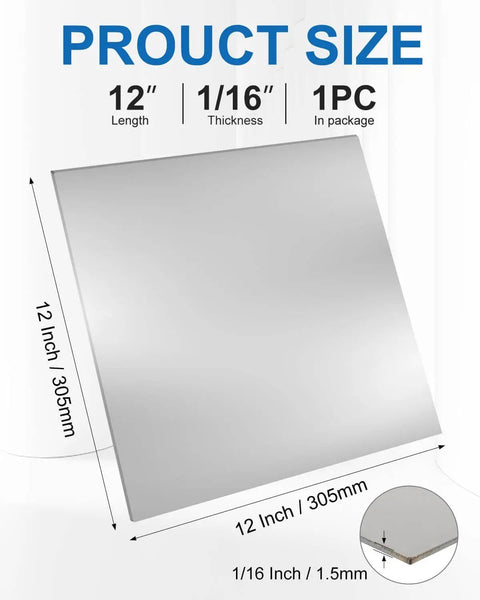 Stainless Steel Sheet 12 Inch Square One Sixteenth Inch Thick 304 Stainless Steel Brushed Silver Plate for DIY Projects Auto Repair Kitchen Laser Cut Ready Easy Bend Corrosion Resistant Rocaris.