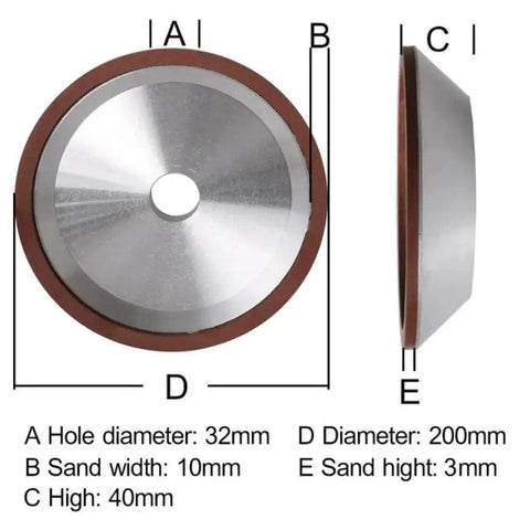 Diamond Grinding Wheel Resin Bond Circle Sharpener For Carbide And Metal Tungsten Steel Milling Cutters 200mm front and side view