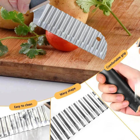 Crinkle Cutter Knife Set YuCool With Onion Holder Slicers Stainless Steel Kitchen Tool for Quick Slicing of Onions Potatoes