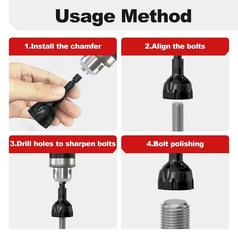 Usage steps for Must Have Pro Deburring External Chamfer Tool Set With Tungsten Carbide Blade For One Eighth To Three Quarters Inch Bolts