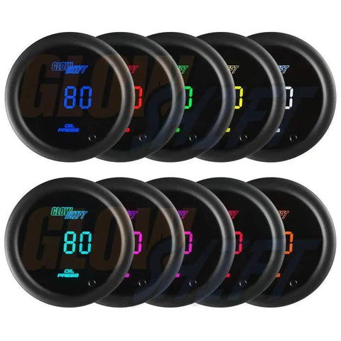 Digital 10 Color Oil Pressure Gauge Kit With 0 To 145 Psi Range, lit ultra bright multi color LED display, GlowShift