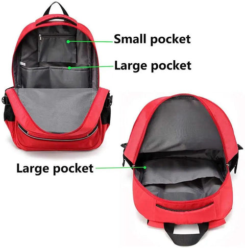 Open view of Red First Aid Bag For Travel And Emergency Response With Large Capacity And Multi Pocket Organizer Waterproof Nylon Medical Kit