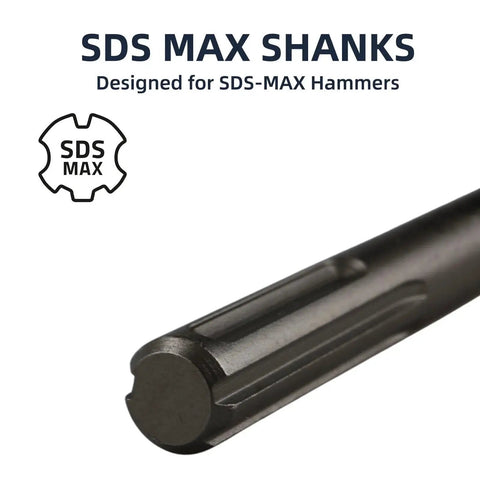 Close-up of SDS Max shank from 24 Inch SDS Max 3 Piece Masonry Chisel Set With 1 Inch Flat Chisel Point Chisel And 3 Inch Scaling Chisels For Brick Stone Concrete Heavy Duty 40Cr Steel SDS Max Rotary Hammer Drill Bit Set