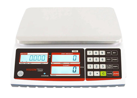 TVC-60 Built Tough Pro Grade Counting Scale For Parts And Coins With Switchable Lb/Kg, 60lb Capacity, 0.002lb Readability, Three Backlit Displays