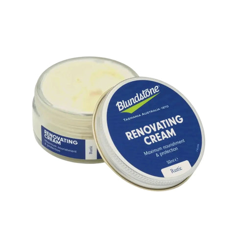 Leather Boot Conditioner And Color Restore Cream For Rustic And Antique Browns Nourishes Restores Finish Prolongs Life Of Boots Keeps Leather Looking Fresh 50ml in a jar with cream visible.