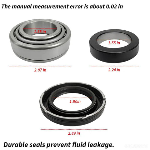 2 Piece Axle Bearing And Seal Kit For Jeep J10 CJ5 CJ6 Wrangler JK Nissan Xterra 1971 2018 Replacement Axle Seals And Bearings Set For Dana 44 Front Or Rear, showcasing sizes of components