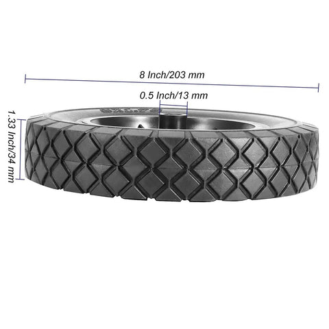 2 Pack 8 Inch Solid Rubber Wheels for Hand Trucks and Carts Replacement Tire With 1/2 Inch Bore and Offset Axle side view with dimensions