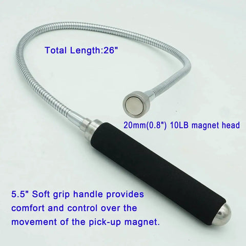 Flexible Magnetic Pickup Tool Set With 5 Lb And 10 Lb Magnetic Strength 26 Inch Bendable Extension for reaching hard to reach items.