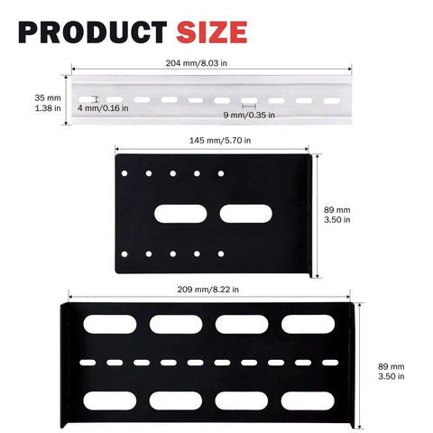 Dimensions and design of the 10 Inch 2U Adjustable DIN Rail Mount Bracket For DeskPi RackMate T1 T0 T2 T0 Plus T1 Plus TL1.
