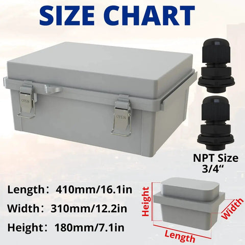 Heavy Duty Outdoor Junction Box Waterproof IP67 Plastic Enclosure With Mounting Plate And Two Three Quarter Inch NPT Ports Size Chart