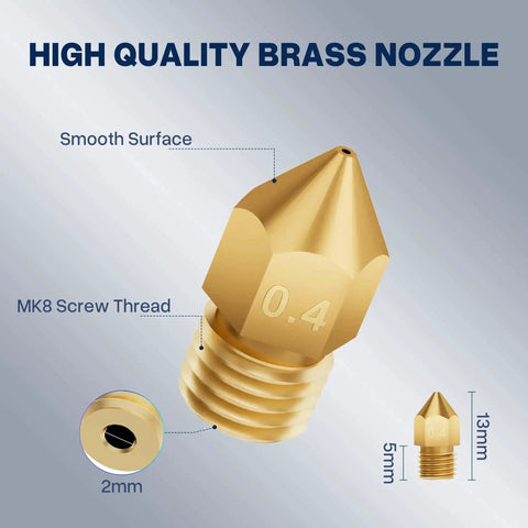 MK8 Brass 3D Printer Nozzle Set All In One Upgrade Kit With 26 Piece Multi Size 0.4mm Smooth Threaded Nozzle