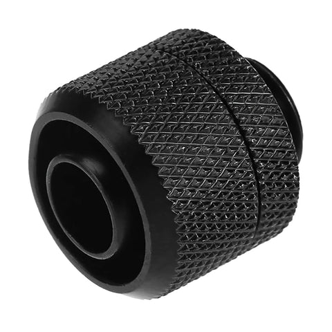 Black knurled G1/4 compression fitting for soft tubing, 3/8 in ID, 1/2 in OD
