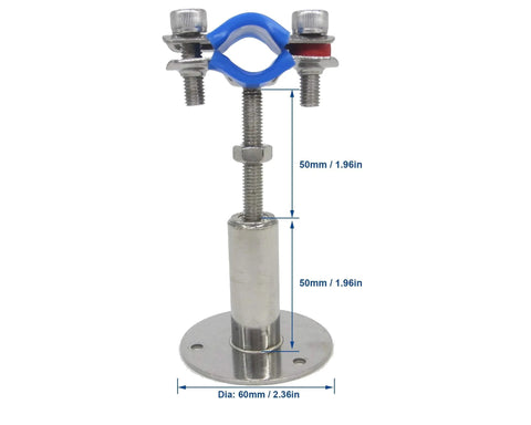 Stainless Steel Adjustable Pipe Clamp Bracket for 1 Inch Pipe Fits 32mm, Wall or Ceiling Mount, height adjustable, shown front view
