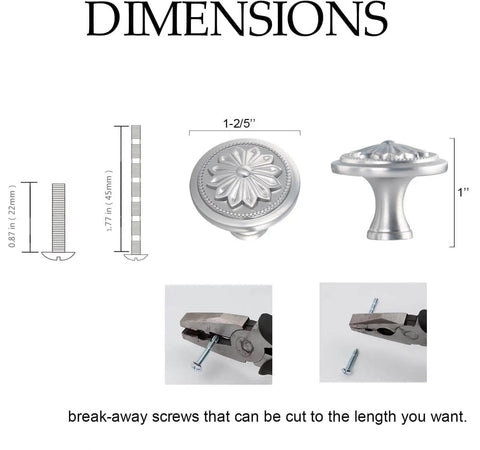 Diagram showing dimensions of 4 Pack Brushed Nickel Cabinet Hardware Knobs, 1.4 Inch Round Drawer Pulls, with zinc alloy construction.