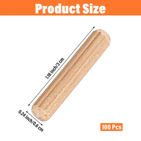 100 Pack Wooden Dowel Pins Kit For DIYers And Furniture Repair In Genuine Imperial Size One Quarter Inch By One And One Sixteenth Inch Fluted