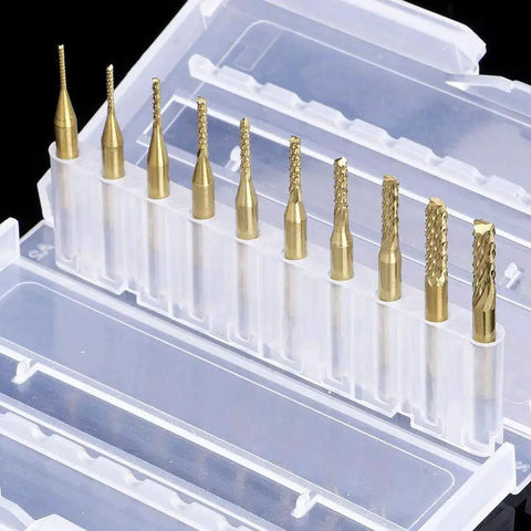 Titanium Coated Engraving Milling Cutter Set For Dremel Rotary Tools, 10 Pcs Carbide End Mills 0.8mm To 3.0mm With 1/8 Inch Shank
