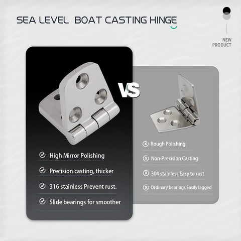 Laorde 316 stainless steel boat hatch hinge, polished, 3 in x 1.5 in, heavy-duty marine hinge with screws, four-pack.