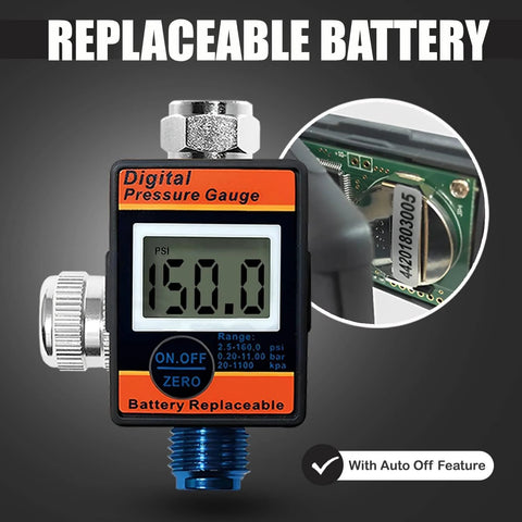 LE LEMATEC digital air pressure regulator with LED display gauge, 1/4 NPT valve, compact heavy-duty tool