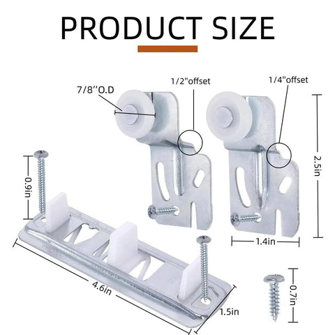 Sliding Door Roller Kit For Top Hung Wardrobe And Closet Doors, Five Piece Replacement Set with hardware, front view