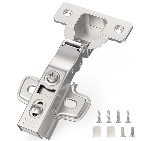Full Overlay Soft Close Concealed Frameless Cabinet Hinges 50 Pack Satin Nickel Clip On Self Closing 3D Adjustable Stainless Steel