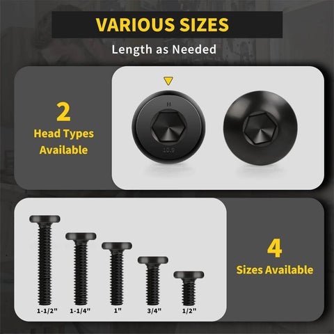 1/4-20 Flat Head Hex Socket Cap Screws Bolts, 1/2 Inch Length, 25 Pack, Fully Threaded, Allen Hex Drive, various sizes shown