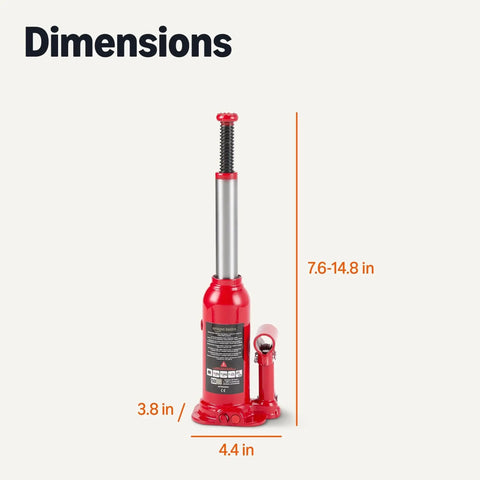 Hydraulic Bottle Jack For Vehicles With 4 Ton Capacity 4000 Kg Slow Release Valve Welded Construction Red Finish Dimensions