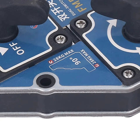 Close-up of Two Pack Welding Magnets 28kg Magnetic Holder Set With On Off Switch 90 Degree Fixture For Metal Fabrication And Assembly