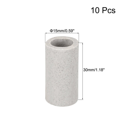 Ceramic tube insulation for electronics, 10 pcs, 15mm dia, 30mm long, single bore