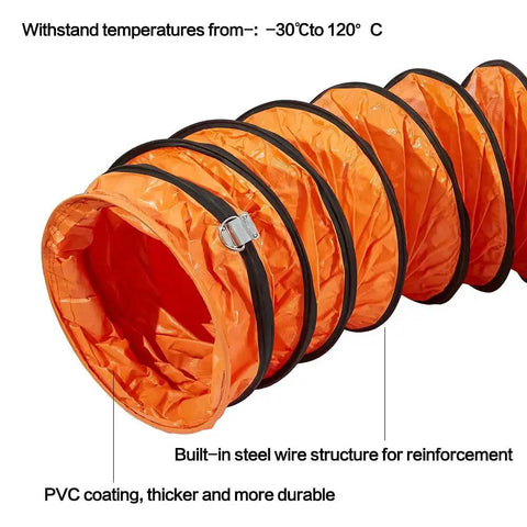Flexible PVC Duct Hose For Your HVAC Setup Flame Retardant Hard Wearing Heavy Duty Ventilation Ducting with adjustable rope and D ring