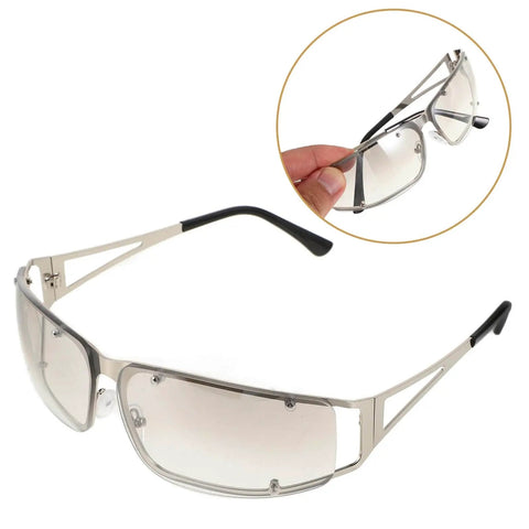 Dope Metal Frame Retro Sunglasses For Women With Hollow Design, UV400 protection, featuring lightweight silver metal frame